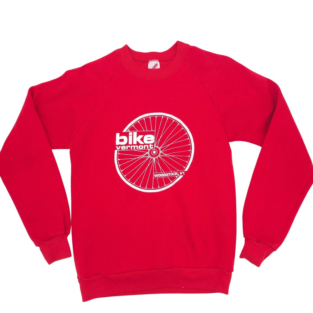 Jerzees Sweatshirt Bike Vermont Graphic Vintage 80s Red Size Medium Made in USA